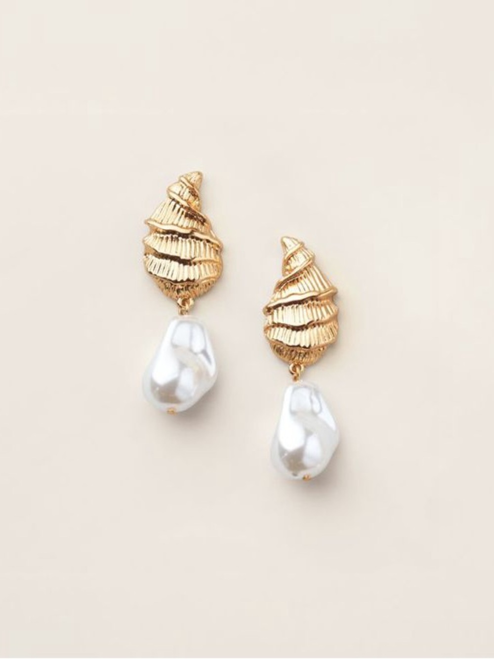 Gold Pear Shell Drop Earrings with White Pear